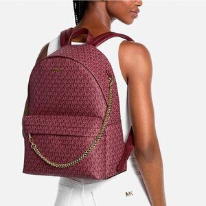 New Michael Kors Slater Large Signature Logo Backpack Cherry